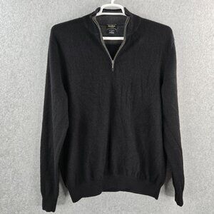 Neiman Marcus 100% Cashmere Mens XL Black 1/4 Zip Pullover Sweater *holes*